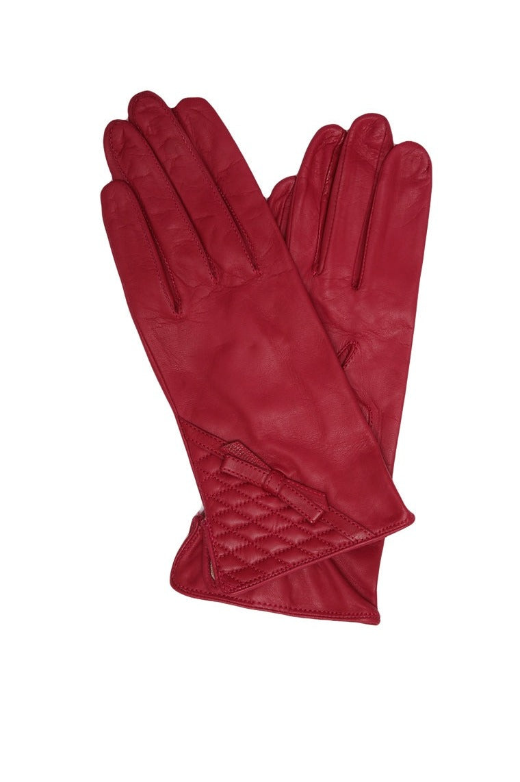 Gabriela - Italian Ladies Quilt Corner Bow  Leather Glove