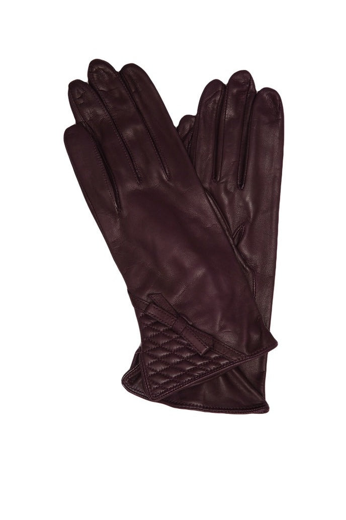 Gabriela - Italian Ladies Quilt Corner Bow  Leather Glove