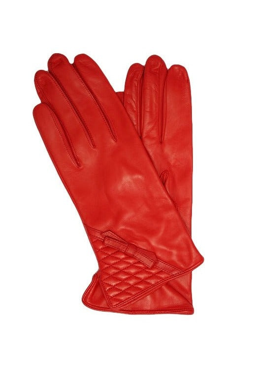 Gabriela - Italian Ladies Quilt Corner Bow  Leather Glove